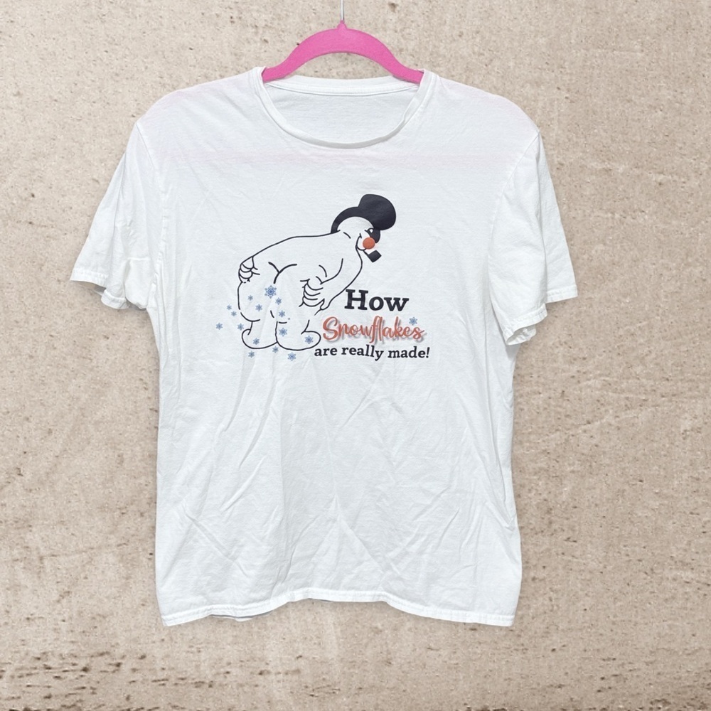 -bundle 3 or more White Graphic T-Shirt - Snowflakes Design -bundle 3 or more
